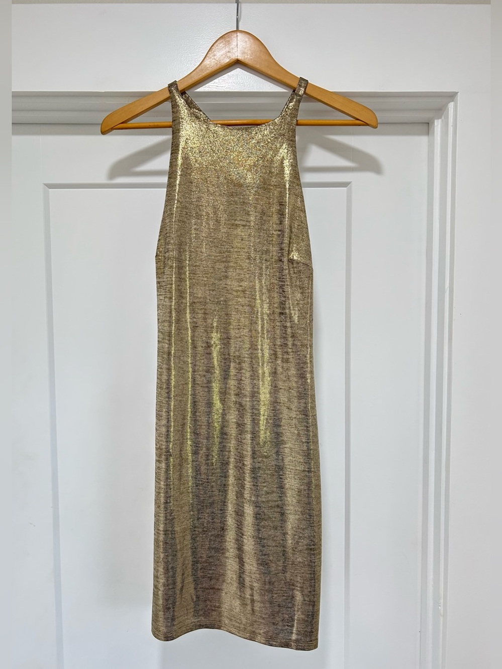 White House Black Market Metallic Gold Halter Dress - Picture 2 of 11